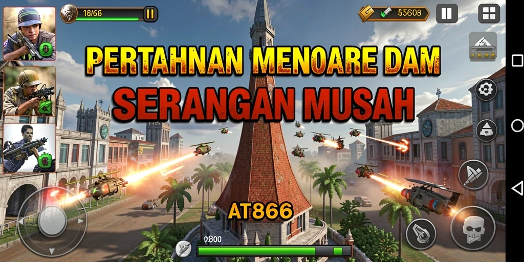 Gameplay AT866 menampilkan menara yang bertugas melindungi dari serangan musuh.