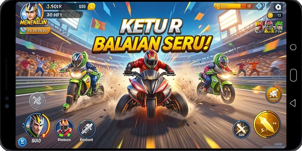 Screenshot KETUA menampilkan aksi balapan seru di trek yang penuh tantangan.