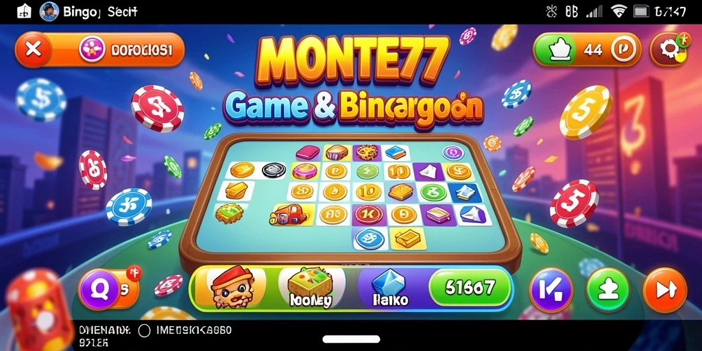 Tampilan gameplay Bingo seru dalam MONTE77 yang penuh warna.