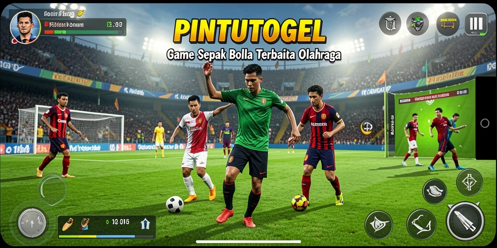 Screenshot gameplay PINTUTOGEL menunjukkan pertandingan sepak bola yang seru.