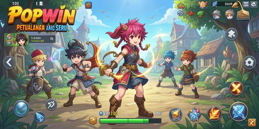 Gameplay POPWIN yang menampilkan karakter Anime yang imut dan aksinya.